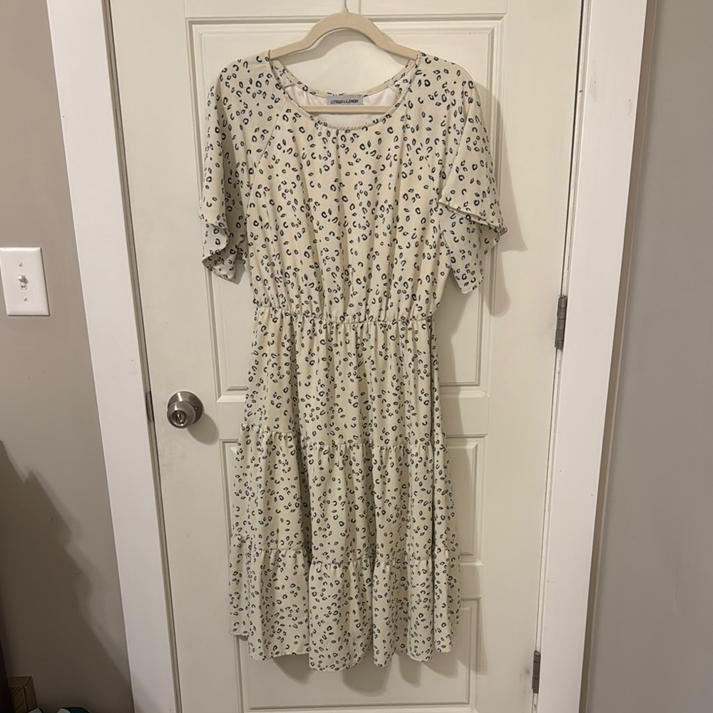 Women's Cream and Black Patterned Dress